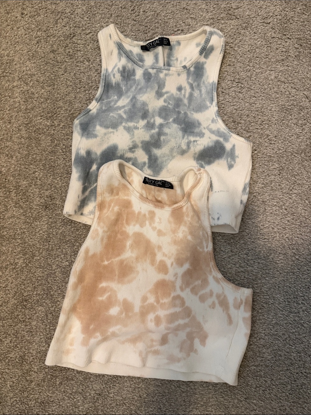Nasty Gal Cream & Gray Tie-Dye Ribbed Tank Tops